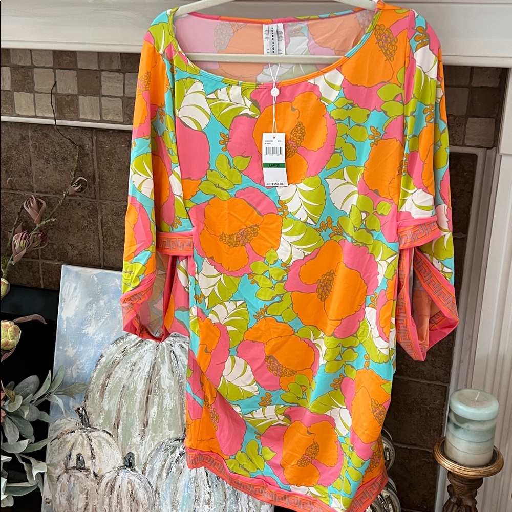 NWT TRINA TURK Playa De Flor Tunic & Swimsuit set Cover-Up 12/L